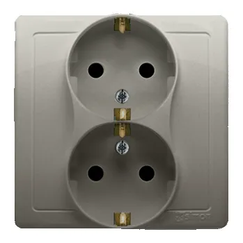 SIMON Basic BGSZ2/29 Dvojzásuvka typu Schuko 16 A, 250 V~, šroubové svorky, satén