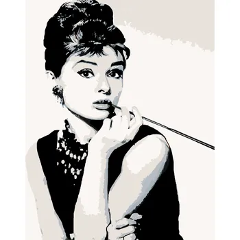 ZUTY Malování podle čísel - AUDREY HEPBURN ČERNOBÍLÁ Rozměr: 40x50 cm, Rámování: bez rámu a bez vypnutí plátna