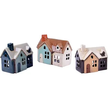 Svícen Ego Dekor Keramický domeček na čajovou svíčku POBLE ESPANYOL, modrá/béžová, 17x15x10cm|MyScandi - světlá modrá s hnědou stříškou