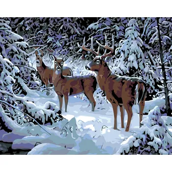ZUTY Malování podle čísel - JELEN S LANĚMI V ZIMĚ Rozměr: 40x50 cm, Rámování: bez rámu a bez vypnutí plátna