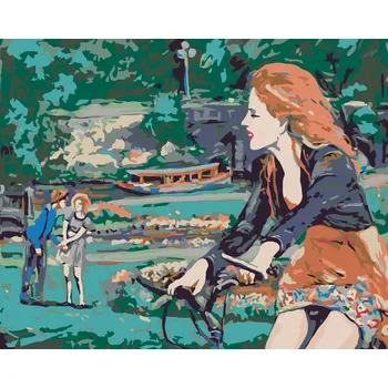 ZUTY Malování podle čísel - ŽENA NA KOLE V PARKU Rozměr: 40x50 cm, Rámování: vypnuté plátno na rám