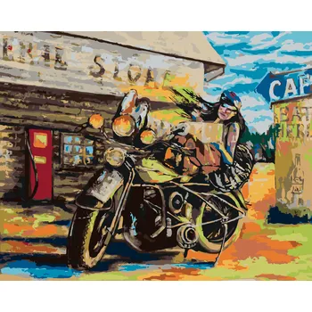 ZUTY Malování podle čísel - ŽENA A MOTORKA Rozměr: 40x50 cm, Rámování: bez rámu a bez vypnutí plátna