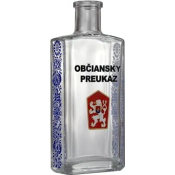 Láhev Ražná - 0.20 bezbarevná + obtisk Občiansky preukaz se slováckým motívem modrým
