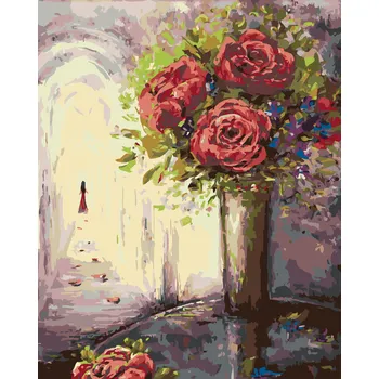 ZUTY Malování podle čísel - RŮŽE VE VÁZE A ŽENA V DÁLI Rozměr: 40x50 cm, Rámování: bez rámu a bez vypnutí plátna