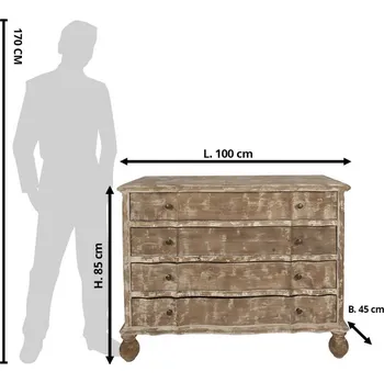 Komoda Hnědá antik dřevěná komoda se 4-mi šuplíky Rallia - 100*45*85 cm