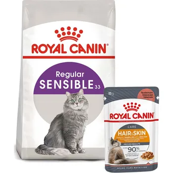 Krmivo pro kočku ROYAL CANIN SENSIBLE granule 10 kg + INTENSE BEAUTY kapsička 48× 85 g