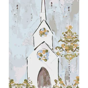 ZUTY Malování podle čísel - BÍLÝ MALOVANÝ KOSTEL (HALEY BUSH) Rozměr: 40x50 cm, Rámování: bez rámu a bez vypnutí plátna
