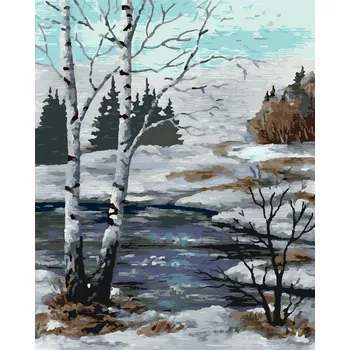 ZUTY Malování podle čísel - BŘÍZY V ZIMNÍ KRAJINĚ Rozměr: 40x50 cm, Rámování: bez rámu a bez vypnutí plátna