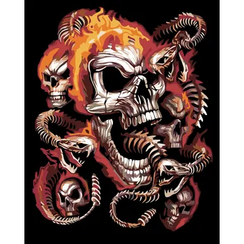 ZUTY Malování podle čísel - LEBKA A HADÍ KOSTRY Rozměr: 40x50 cm, Rámování: bez rámu a bez vypnutí plátna