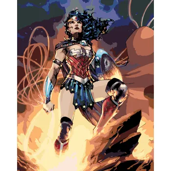 Hračka ZUTY Malování podle čísel - WONDER WOMAN NA SKÁLE Rozměr: 40x50 cm, Rámování: vypnuté plátno na rám