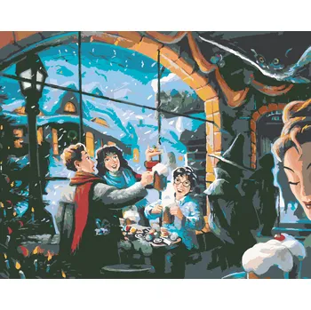 ZUTY Malování podle čísel - HARRY POTTER, HERMIONA A RON V HOSPODĚ U TŘÍ KOŠŤAT Rozměr: 40x50 cm, Rámování: bez rámu a bez vypnutí plátna