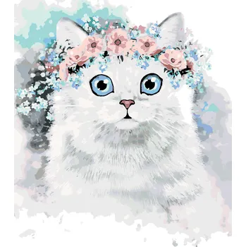 ZUTY Malování podle čísel - KOČKA A KVĚTINOVÁ KORUNA II Rozměr: 40x50 cm, Rámování: bez rámu a bez vypnutí plátna