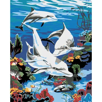 ZUTY Malování podle čísel - DELFÍNI V MOŘI Rozměr: 40x50 cm, Rámování: bez rámu a bez vypnutí plátna