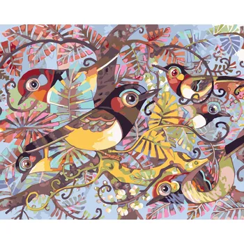ZUTY Malování podle čísel - MALOVANÍ PTÁCI VE VĚTVÍCH Rozměr: 40x50 cm, Rámování: bez rámu a bez vypnutí plátna