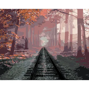 ZUTY Malování podle čísel - KOLEJE V LESE Rozměr: 40x50 cm, Rámování: bez rámu a bez vypnutí plátna