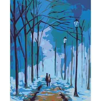 Hračka ZUTY Malování podle čísel - ZIMNÍ PROCHÁZKA POD LAMPAMI Rozměr: 40x50 cm, Rámování: vypnuté plátno na rám