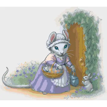 ZUTY Malování podle čísel - MYŠIČKA PŘED DOMEM (SUE ELLEN BROWN) Rozměr: 40x50 cm, Rámování: bez rámu a bez vypnutí plátna