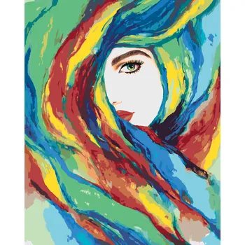 ZUTY Malování podle čísel - ŽENA A BAREVNÁ ABSTRAKCE Rozměr: 40x50 cm, Rámování: bez rámu a bez vypnutí plátna