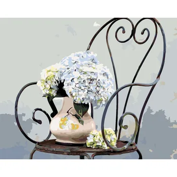 Hračka ZUTY Malování podle čísel - HORTENZIE VE VÁZE NA ŽIDLI Rozměr: 40x50 cm, Rámování: bez rámu a bez vypnutí plátna