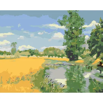 ZUTY Malování podle čísel - ŘEKA PROTÉKAJÍCÍ KRAJINOU V DOBĚ SKLIZNĚ (H. A. BRENDEKILDE) Rozměr: 40x50 cm, Rámování: bez rámu a bez vypnutí plátna