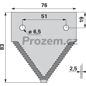Žabka kosy horní ozubení pro John Deere, 83/2,5/76 mm, JP49650, AZ32298, P49650