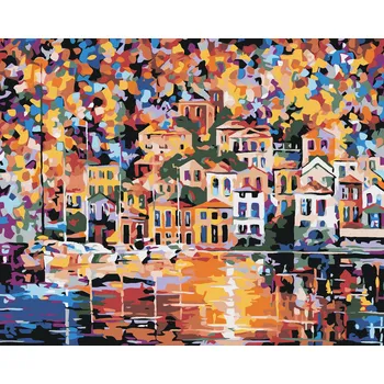 ZUTY Malování podle čísel - MĚSTEČKO V BARVÁCH Rozměr: 40x50 cm, Rámování: bez rámu a bez vypnutí plátna