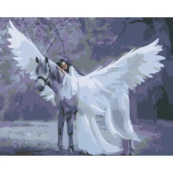 ZUTY Malování podle čísel - ANDĚL NA JEDNOROŽCI Rozměr: 40x50 cm, Rámování: vypnuté plátno na rám