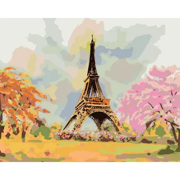 ZUTY Malování podle čísel - EIFFELOVA VĚŽ A RŮŽOVÝ STROM Rozměr: 40x50 cm, Rámování: vypnuté plátno na rám