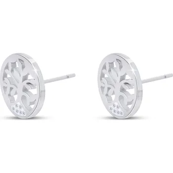 Náušnice biju Náušnice z chirurgické oceli pecky, lesklý strom života v kruhu se zirkony 1002924