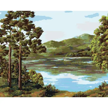 Hračka ZUTY Malování podle čísel - HORSKÉ JEZERO Rozměr: 40x50 cm, Rámování: bez rámu a bez vypnutí plátna