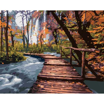 ZUTY Malování podle čísel - DŘEVĚNÁ PROMENÁDA V PARKU Rozměr: 40x50 cm, Rámování: bez rámu a bez vypnutí plátna