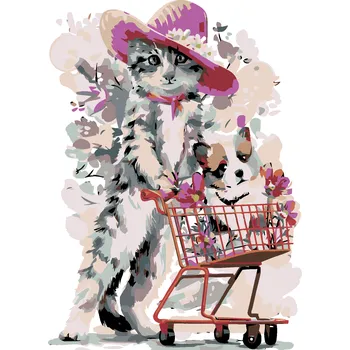 ZUTY Malování podle čísel - KOTĚ A ŠTĚNĚ V NÁKUPNÍM KOŠÍKU Rozměr: 40x50 cm, Rámování: bez rámu a bez vypnutí plátna