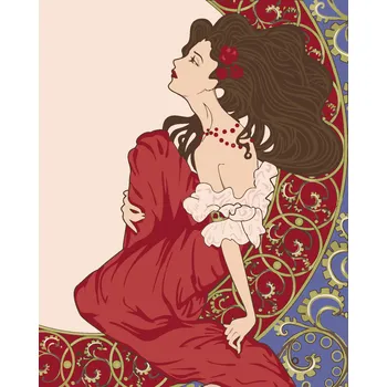 ZUTY Malování podle čísel - ŽENA ROZJÍMÁ SECESE PLAKÁT Rozměr: 40x50 cm, Rámování: bez rámu a bez vypnutí plátna