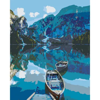 ZUTY Malování podle čísel - DVĚ DŘEVĚNÉ LOĎKY NA JEZEŘE Rozměr: 40x50 cm, Rámování: bez rámu a bez vypnutí plátna