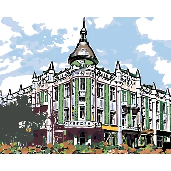 ZUTY Malování podle čísel - BUDOVA NA ROHU ULICE Rozměr: 80x100 cm, Rámování: vypnuté plátno na rám