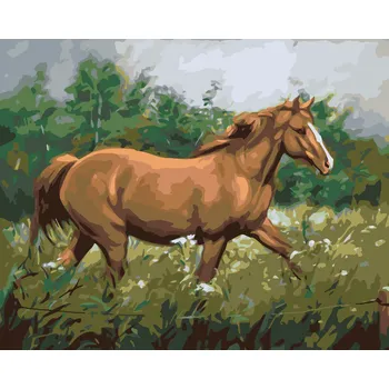 ZUTY Malování podle čísel - HNĚDÝ KŮŇ NA PASTVĚ U LESA Rozměr: 40x50 cm, Rámování: bez rámu a bez vypnutí plátna