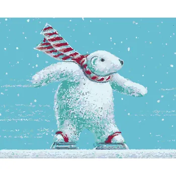 ZUTY Malování podle čísel - LEDNÍ MEDVÍDEK NA BRUSLÍCH (SUE ELLEN BROWN) Rozměr: 40x50 cm, Rámování: bez rámu a bez vypnutí plátna