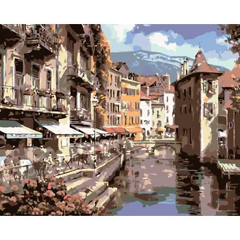 ZUTY Malování podle čísel - MĚSTO NA ŘECE Rozměr: 40x50 cm, Rámování: vypnuté plátno na rám