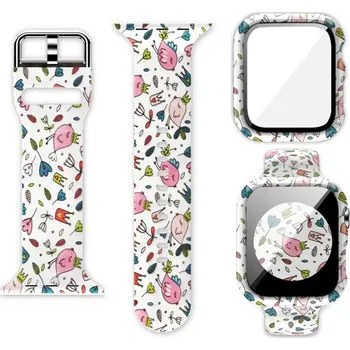 Příslušenství k chytrým hodinkám Řemínek + ochranné pouzdro s tvrzeným sklem pro Apple Watch barevné 41mm Barvy: Bílé květiny