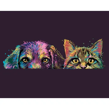 ZUTY Malování podle čísel - PES A KOČKA V BARVÁCH Rozměr: 40x50 cm, Rámování: bez rámu a bez vypnutí plátna