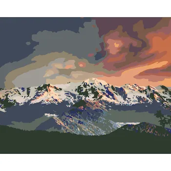 ZUTY Malování podle čísel - ZASNĚŽENÉ POHOŘÍ A BOROVICOVÝ LES Rozměr: 40x50 cm, Rámování: bez rámu a bez vypnutí plátna