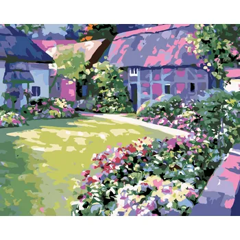 ZUTY Malování podle čísel - KVĚTINY V ZAHRADĚ U DOMU Rozměr: 40x50 cm, Rámování: bez rámu a bez vypnutí plátna