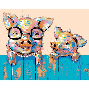 ZUTY Malování podle čísel - PRASÁTKO S BRÝLEMI A SELE Rozměr: 40x50 cm, Rámování: bez rámu a bez vypnutí plátna