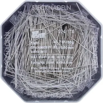 PRYM Špendlíky, 0,60 x 32 mm, stříbrné barvy, 50 g, plastová krabička