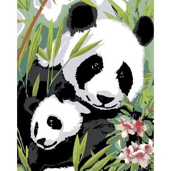 ZUTY Malování podle čísel - PANDA S MLÁDĚTEM Rozměr: 40x50 cm, Rámování: vypnuté plátno na rám