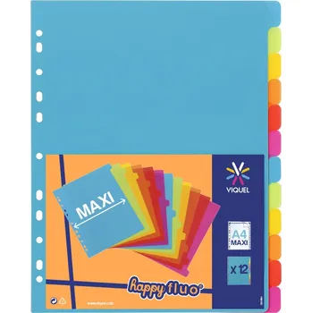Corwell Rejstříky "Happy Fluo", různé barvy, plastový, A4 maxi, 12 dílný, VIQUEL