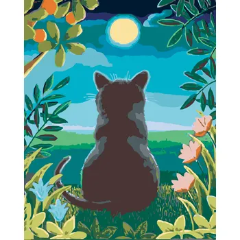 ZUTY Malování podle čísel - KOČKA A MĚSÍC Rozměr: 40x50 cm, Rámování: bez rámu a bez vypnutí plátna