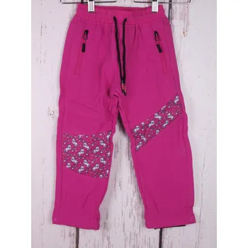 Teplé softshell kalhoty podšité flísem Sezon SF1977 nepromokavé tm. růžové fuchsiové s jednorožci se stavebními stroji velikost oblečení - děti: 98