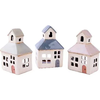 Svícen Ego Dekor Keramický domeček na čajovou svíčku se zvoničkou LITTLE CHURCH, bílá, 11x17x9cm|MyScandi - bílá se šedou stříškou
