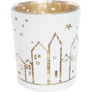 Svícen Svícen vánoční sklo pr.7V7,8cm bílá/zlatá